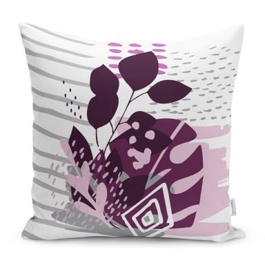 Eflatun Temalı Tropik Yaprak Motifli Yastık Kırlent Kılıfı