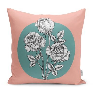 Pudra Yeşil Zeminli Beyaz Gül Tasarımlı Yastık Kırlent Kılıfı