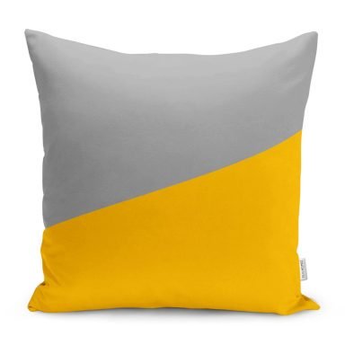 Sarı & Gri Düz Renkli Dijital Baskılı Yastık Kırlent Kılıfı
