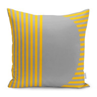 Sarı Çizgili Dijital Baskılı Modern Yastık Kırlent Kılıfı