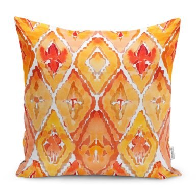 Turuncu Damask Tasarımlı Dijital Baskılı Dekoratif Yastık Kırlent Kılıfı