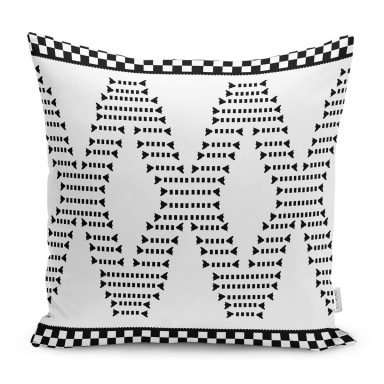 Siyah Beyaz İskandinav Motifli Dijital Baskılı Modern Yastık Kılıfı