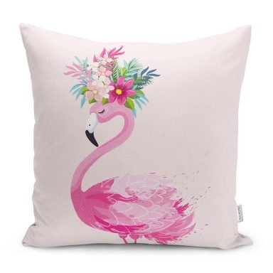 Pembe Flamingo Motifli Dijital Baskılı Yastık Kırlent Kılıfı