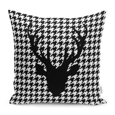 Kazayağı Zemin Geyik Tasarımlı Dekoratif Yastık Kırlent Kılıfı