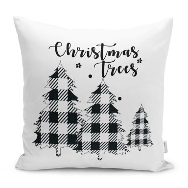 Christmas Temalı Ekose Çam Ağacı Motifli Yastık Kırlent Kılıfı