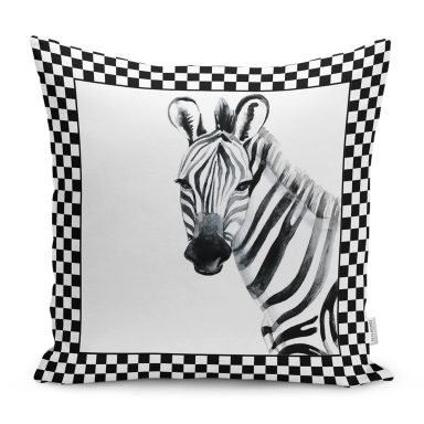 Damalı Çerçeve Motifli Zebra Desenli Dekoratif Yastık Kırlent Kılıfı