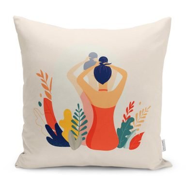 Çiçek Tasarımlı Kadın Figürlü Dekoratif Yastık Kırlent Kılıfı