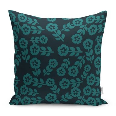 Koyu Füme Yeşil Çiçek Motifli Dekoratif Yastık Kırlent Kılıfı