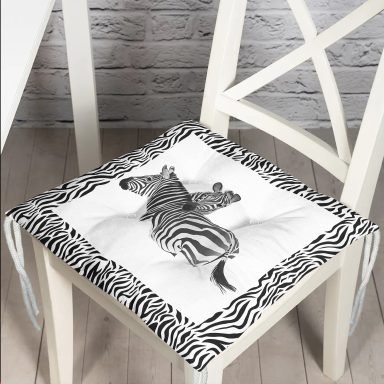 Zebra Çerçeveli Zebra Desenli Dijital Baskılı Pofidik Sandalye Minderi