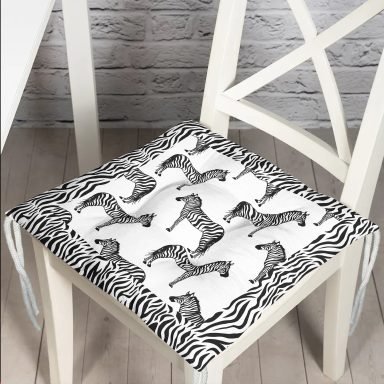 Zebra Çerçeveli Zebra Desenli Dijital Baskılı Pofidik Sandalye Minderi