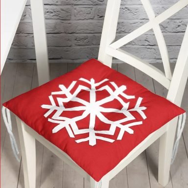 Kırmızı Tekli Kar Tanesi Yılbaşı Temalı Pofidik Sandalye Minderi