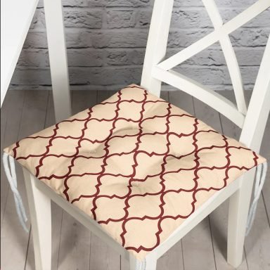 Krem Zemin Kahve Ogea Motifli Pofidik Sandalye Minderi