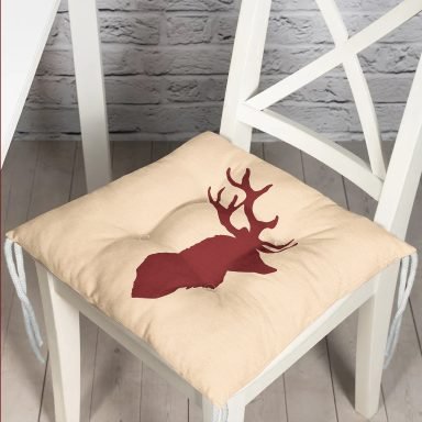 Krem Zemin Kahve Geyik Tasarımlı Modern Pofidik Sandalye Minderi