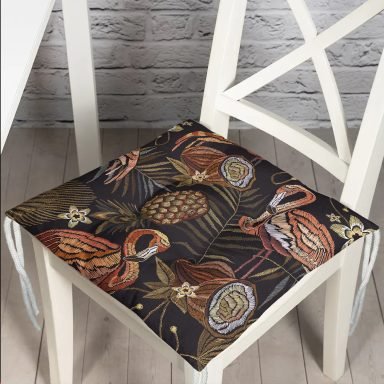 Koyu Zeminli Flamingo Ananas Motifli Pofidik Sandalye Minderi