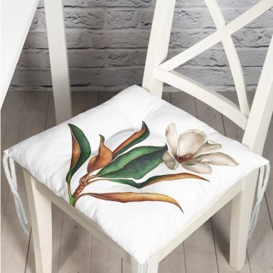 3D Tropik Yaprak Gül Motifli Pofidik Sandalye Minderi