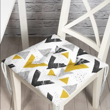 Mermer Detaylı Siyah Beyaz Geometrik Motifli Modern Pofidik Sandalye Minderi