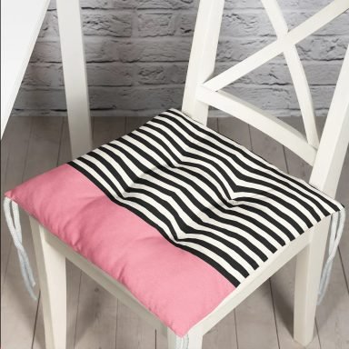 Pembe Zemin Siyah Çizgili Dijital Baskılı Modern Pofidik Sandalye Minderi