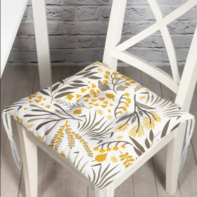Sarı Detaylı Çiçek Temalı Dijital Baskılı Modern Pofidik Sandalye Minderi