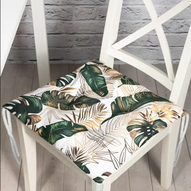 Gold Detaylı Tropik Yaprak Tasarımlı Pofidik Sandalye Minderi