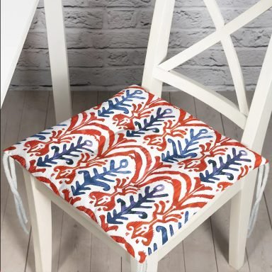 Mavi Kırmızı Damask Motifli Pofidik Sandalye Minderi