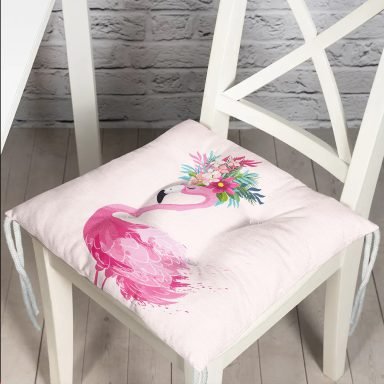 Pembe Flamingo Motifli Dijital Baskılı Pofidik Sandalye Minderi
