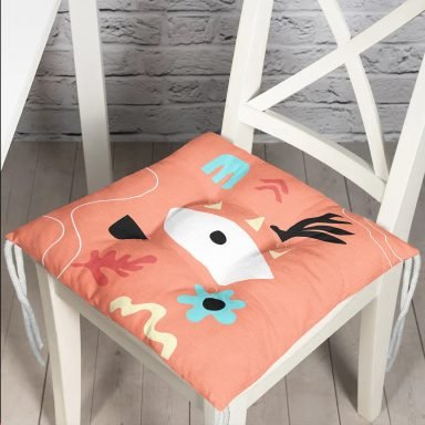 Turuncu Zemin Onedraw Motifli Pofidik Sandalye Minderi