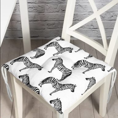 Zebra Tasarımlı Dijital Baskılı Pofidik Sandalye Minderi