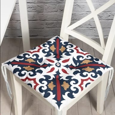 Lacivert Bordo Damask Motifli Modern Pofidik Sandalye Minderi