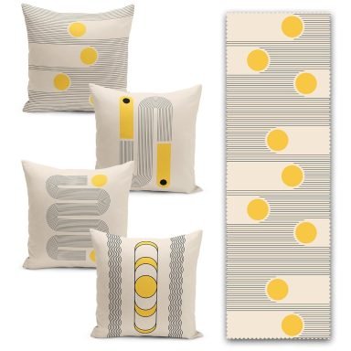 Realhomes 4+1 Özel Tasarım Dijital Baskılı Runner & Kırlent Kılıfı Seti