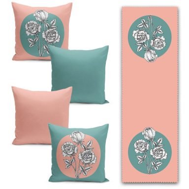 Realhomes 4+1 Özel Tasarım Dijital Baskılı Runner & Kırlent Kılıfı Seti