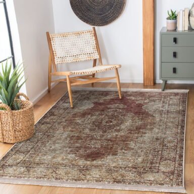 Kiremit Zeminde Osmanlı Motifli Eskitme Desenli Avangarde Eskitme Motifli Salon & Oturma Odası Yatak Odası Dijital Baskılı Makinede Yıkanabilir Kaymaz Taban Saçaklı Halı