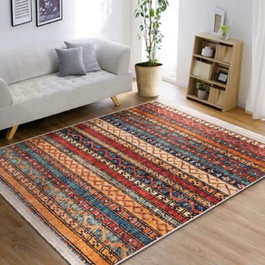 Etnik Zeminde Hereke Motifli Geleneksel Desenli Etnik Motifler Vintage Salon & Oturma Odası Koridor & Antre Dijital Baskılı Makinede Yıkanabilir Kaymaz Taban Saçaklı Halı