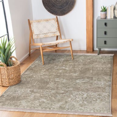 Bej Zeminde Patchwork Motifli Çiçek Desenli Eskitme Motifli Vintage Salon & Oturma Odası Yatak Odası Dijital Baskılı Makinede Yıkanabilir Kaymaz Taban Saçaklı Halı