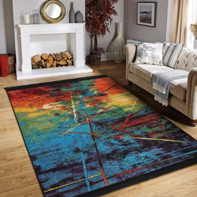 Kanvas Zeminde Yağlı Boya Motifli Modern Sanat Desenli Modern Sade & Şık Yatak Odası Dış Mekan & Outdoor Dijital Baskılı Makinede Yıkanabilir Kaymaz Taban Saçaklı Halı
