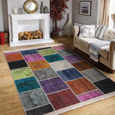 Geleneksel Zeminde Patchwork Motifli Etnik Desenli Klasik Vintage Salon & Oturma Odası Yatak Odası Dijital Baskılı Makinede Yıkanabilir Kaymaz Taban Saçaklı Halı