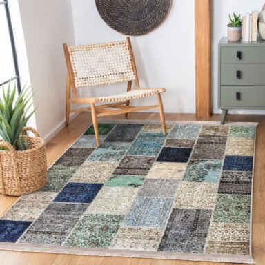 Anadolu Zeminde Patchwork Motifli Etnik Desenli Vintage Sade & Şık Salon & Oturma Odası Koridor & Antre Dijital Baskılı Makinede Yıkanabilir Kaymaz Taban Saçaklı Halı