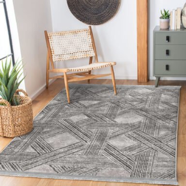 Bej Zeminde Geometrik Motifli Dokuma Desenli Geometrik Sade & Şık Salon & Oturma Odası Koridor & Antre Dijital Baskılı Makinede Yıkanabilir Kaymaz Taban Saçaklı Halı