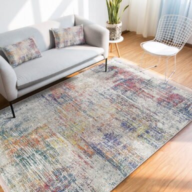 Ekru Zeminde Eskitme Motifli Yağlı Boya Desenli Eskitme Motifli Klasik Salon & Oturma Odası Dış Mekan & Outdoor Dijital Baskılı Makinede Yıkanabilir Kaymaz Taban Saçaklı Halı