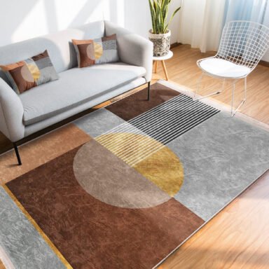 Kahverengi Zeminde Geometrik Motifli Boho Desenli Geometrik Sade & Şık Salon & Oturma Odası Yatak Odası Dijital Baskılı Makinede Yıkanabilir Kaymaz Taban Saçaklı Halı