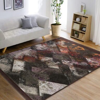 Kahverengi Zeminde Yağlı Boya Motifli Eskitme Desenli Eskitme Motifli Modern Salon & Oturma Odası Balkon Dijital Baskılı Makinede Yıkanabilir Kaymaz Taban Saçaklı Halı