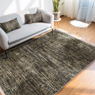 Kahverengi Zeminde Tribal Motifli Etnik Desenli Floral Eskitme Motifli Salon & Oturma Odası Koridor & Antre Dijital Baskılı Makinede Yıkanabilir Kaymaz Taban Saçaklı Halı