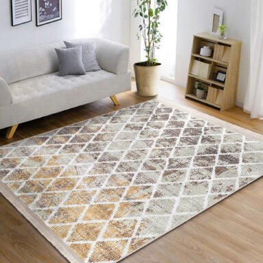 Krem Zeminde Mozaik Motifli Eskitme Desenli Geometrik Vintage Salon & Oturma Odası Koridor & Antre Dijital Baskılı Makinede Yıkanabilir Kaymaz Taban Saçaklı Halı