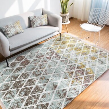Eskitme Zeminde Geometrik Motifli Klasik Desenli Geometrik Eskitme Motifli Salon & Oturma Odası Koridor & Antre Dijital Baskılı Makinede Yıkanabilir Kaymaz Taban Saçaklı Halı
