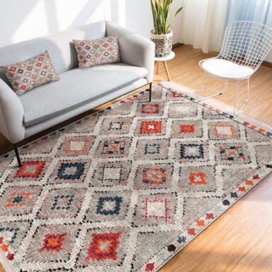 Çok Renkli Zeminde Kilim Motifli Pers Desenli Vintage Avangarde Salon & Oturma Odası Koridor & Antre Dijital Baskılı Makinede Yıkanabilir Kaymaz Taban Saçaklı Halı