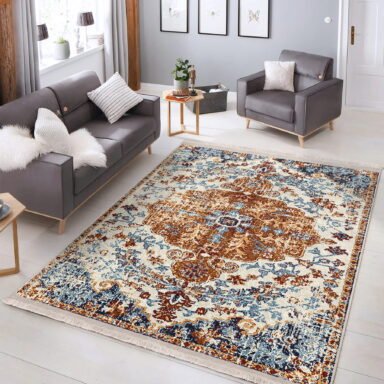 Kırmızı Zeminde Kilim Motifli İran Desenli Eskitme Motifli Avangarde Salon & Oturma Odası Dış Mekan & Outdoor Dijital Baskılı Makinede Yıkanabilir Kaymaz Taban Saçaklı Halı