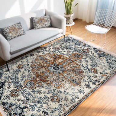Antika Zeminde Etnik Motifli Pers Desenli Eskitme Motifli Vintage Salon & Oturma Odası Dış Mekan & Outdoor Dijital Baskılı Makinede Yıkanabilir Kaymaz Taban Saçaklı Halı