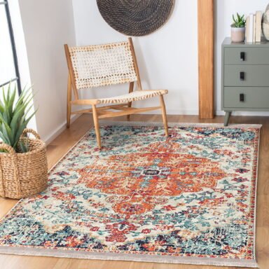 Kırmızı Zeminde Geleneksel Motifli Uşak Desenli Eskitme Motifli Avangarde Salon & Oturma Odası Dış Mekan & Outdoor Dijital Baskılı Makinede Yıkanabilir Kaymaz Taban Saçaklı Halı