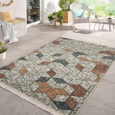 Antika Zeminde Mozaik Motifli Geometrik Desenli Geometrik Vintage Koridor & Antre Salon & Oturma Odası Dijital Baskılı Makinede Yıkanabilir Kaymaz Taban Saçaklı Halı