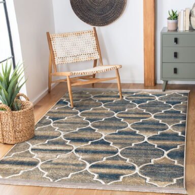 Krem Zeminde Morrocan Motifli Otantik Desenli Geometrik Klasik Salon & Oturma Odası Yatak Odası Dijital Baskılı Makinede Yıkanabilir Kaymaz Taban Saçaklı Halı
