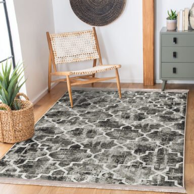 Kahverengi Zeminde Morrocan Motifli Eskitme Desenli Geometrik Vintage Koridor & Antre Salon & Oturma Odası Dijital Baskılı Makinede Yıkanabilir Kaymaz Taban Saçaklı Halı